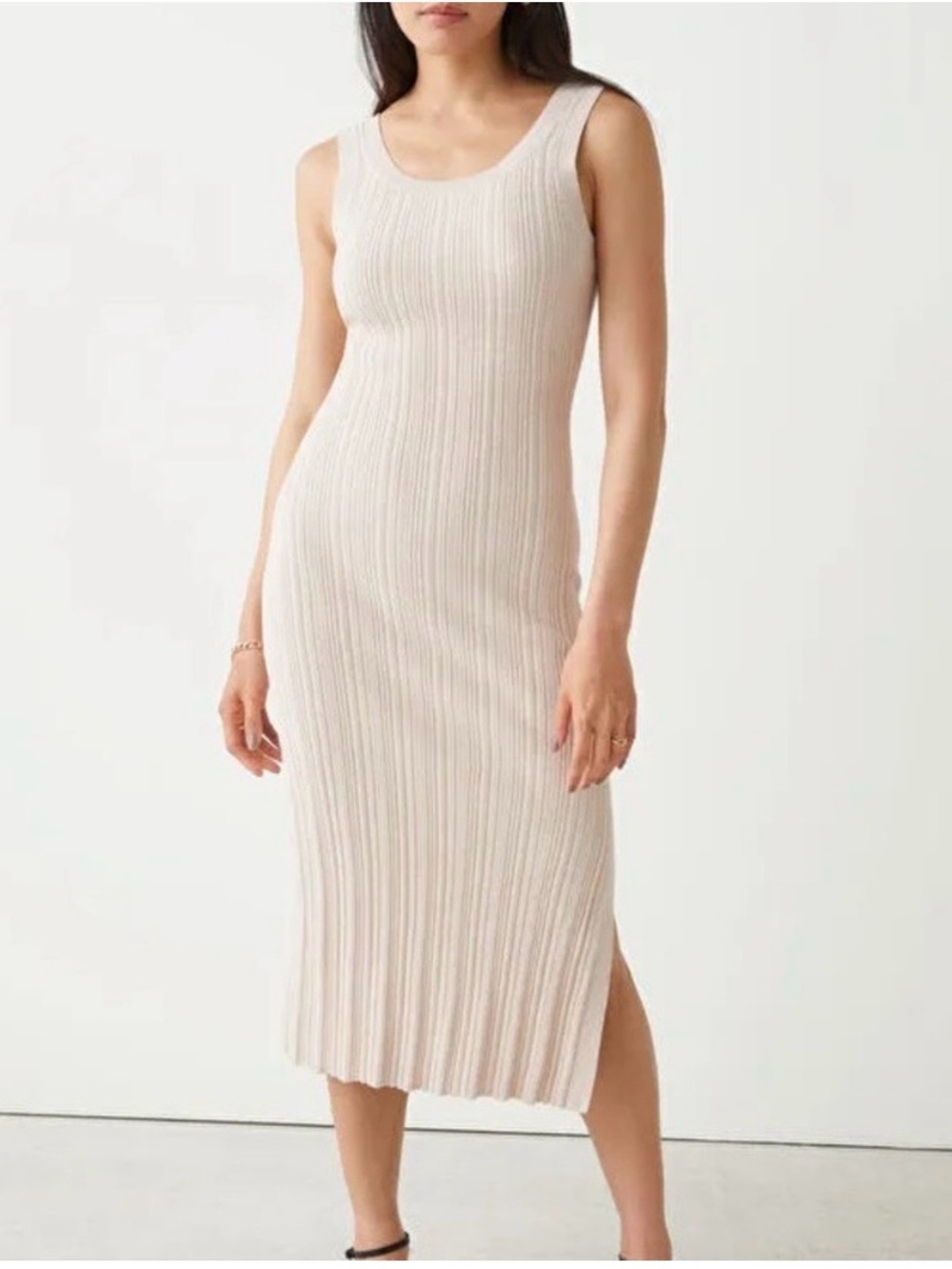 & Other Stories Ribbed Knit Midi Dress - Cream